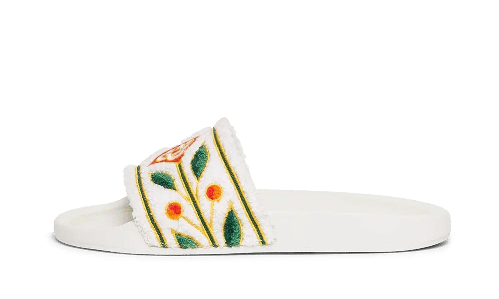 True to Sole Casablanca Slides Terry Embroidered White