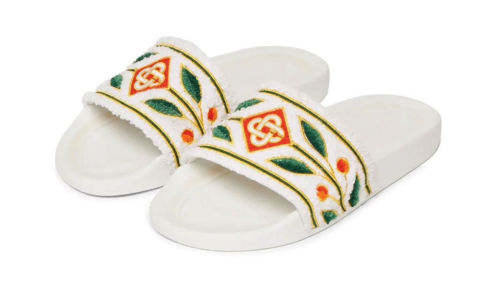 True to Sole Casablanca Slides Terry Embroidered White