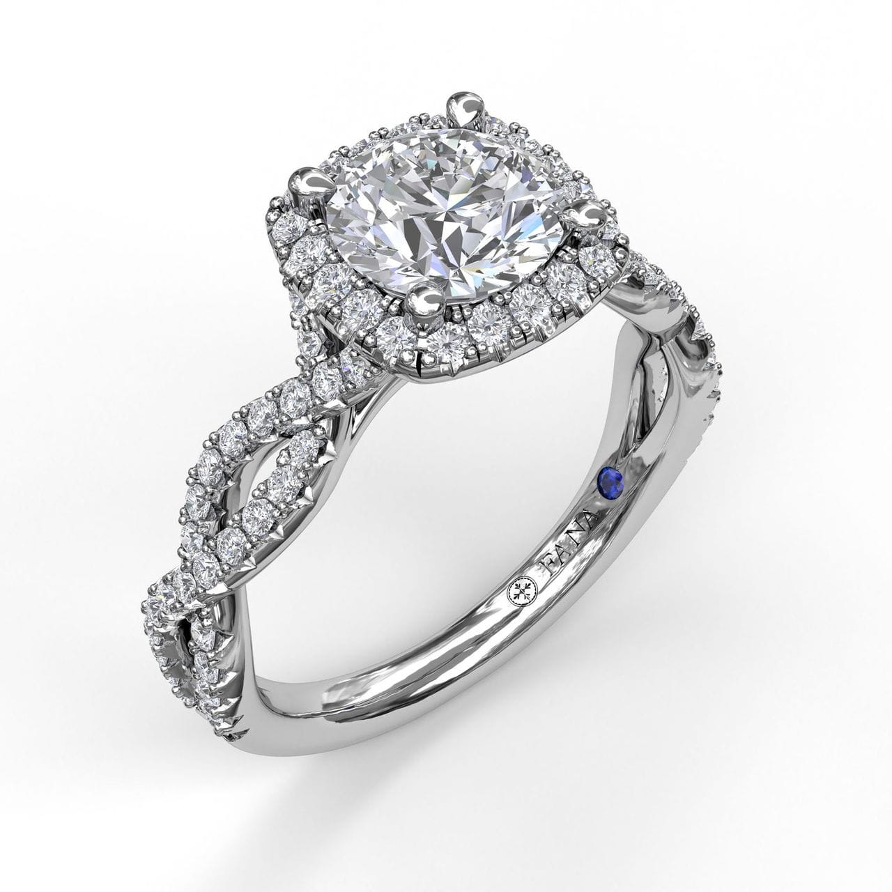 Fana Cushion Halo Twist Engagement Ring