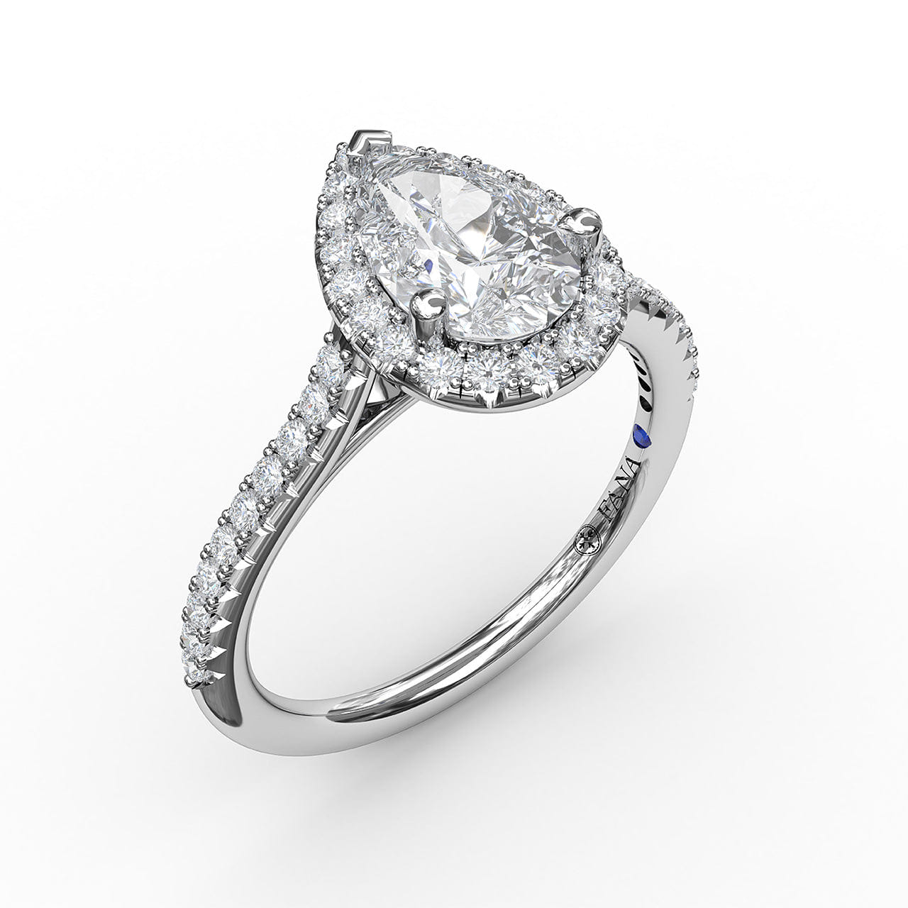 Fana Delicate Pear Shaped Halo And Pave Band Engagement Ring