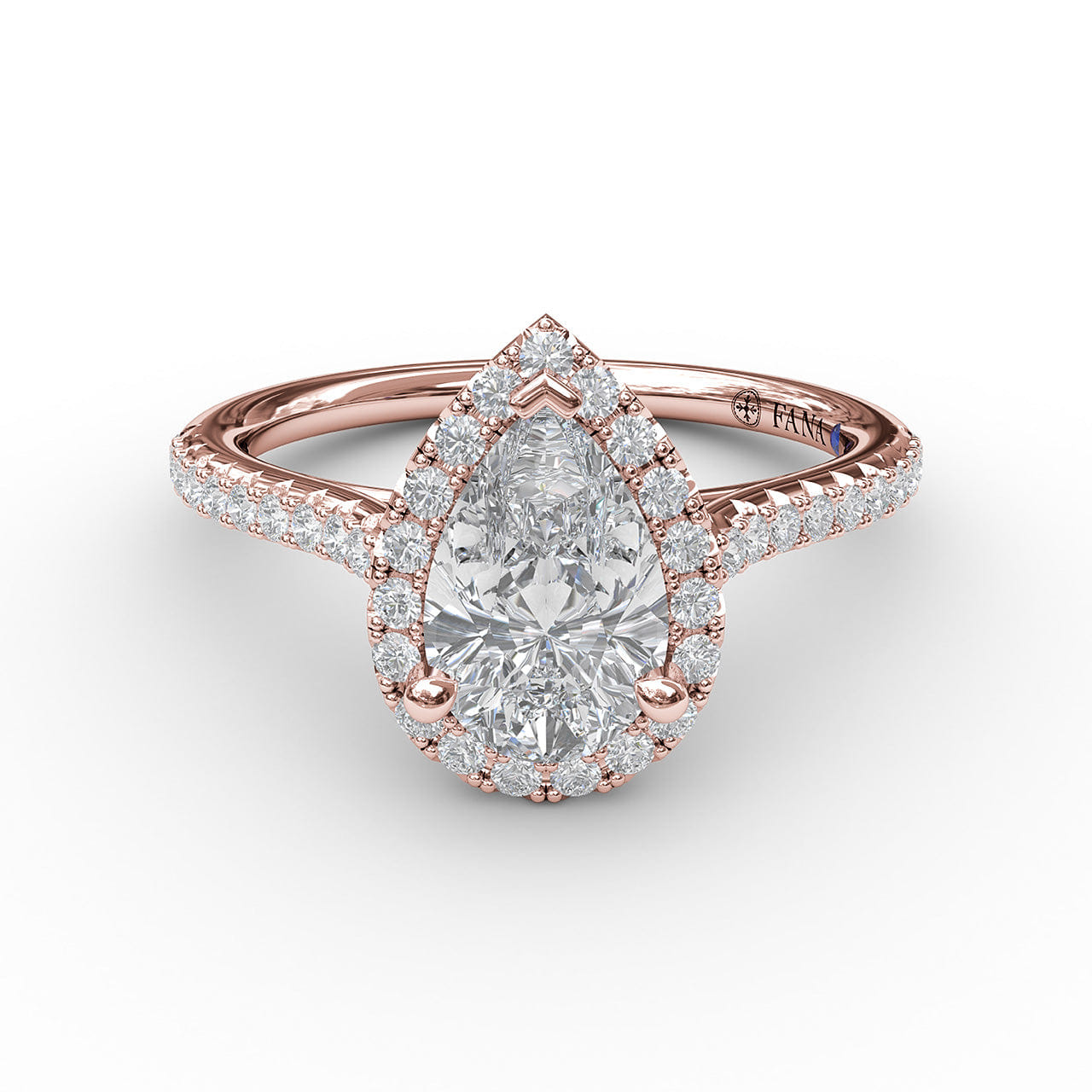 Fana Delicate Pear Shaped Halo And Pave Band Engagement Ring