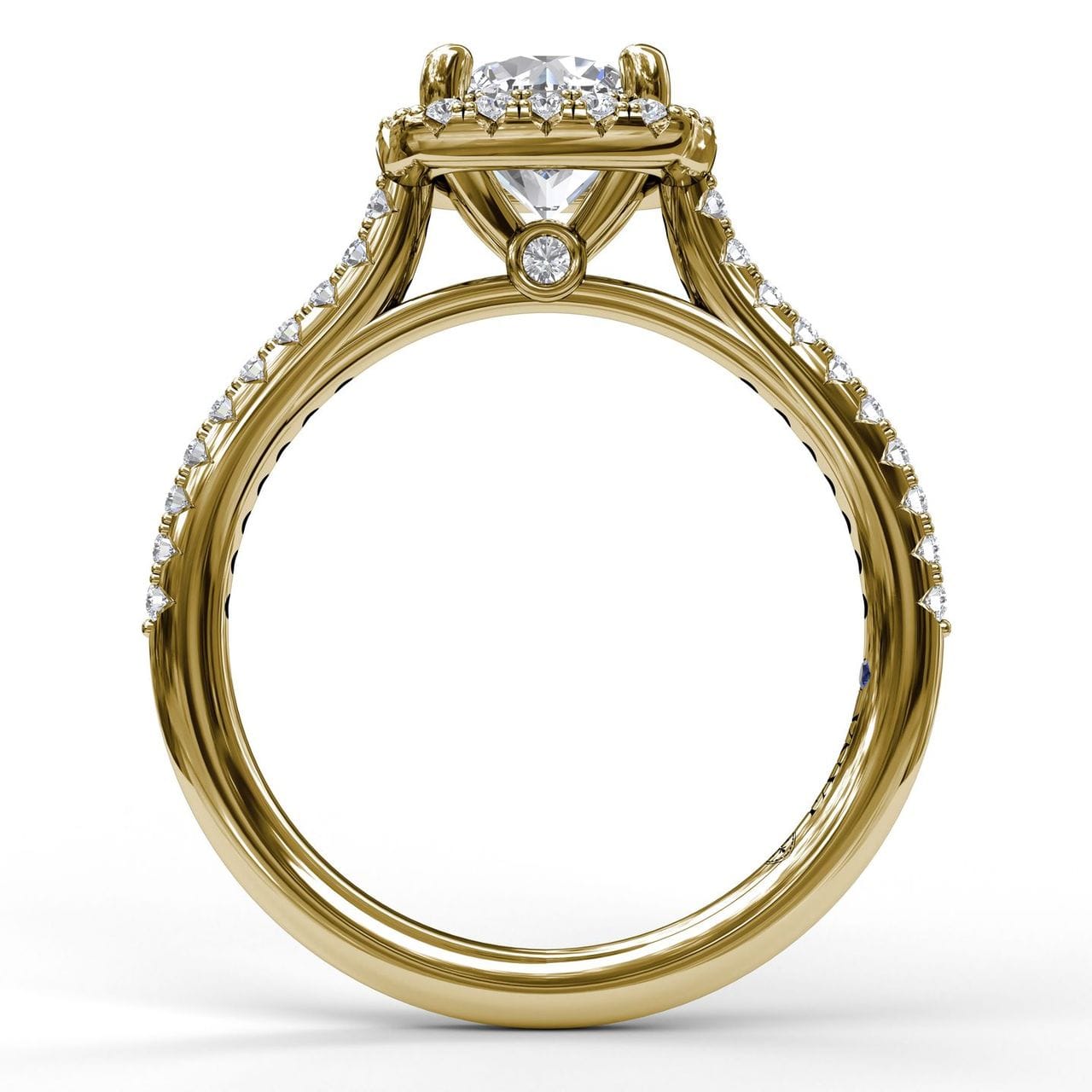 Fana Delicate Cushion Halo Engagement Ring With Pave Shank