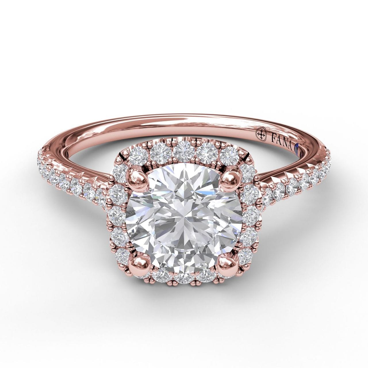 Fana Delicate Cushion Halo Engagement Ring With Pave Shank