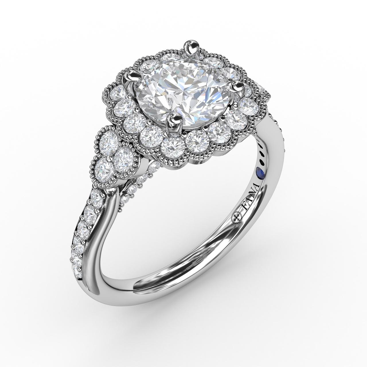 Fana Floral Halo With Diamond Accents Engagement Ring