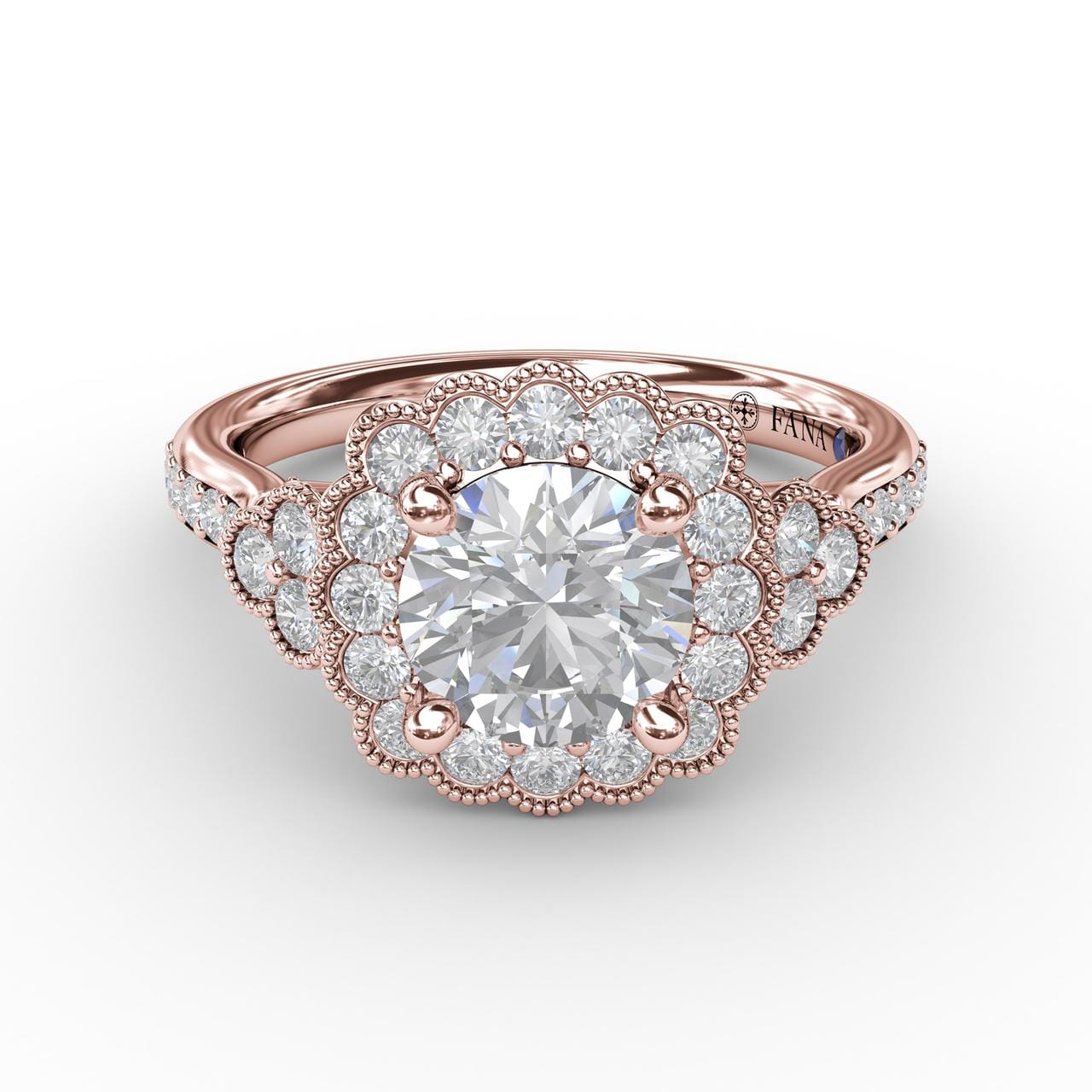 Fana Floral Halo With Diamond Accents Engagement Ring