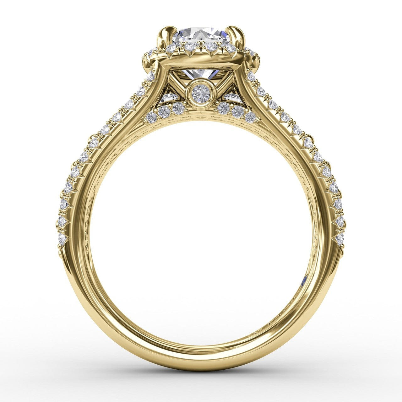 Fana Classic Round Diamond Halo Engagement Ring With Triple-Row Diamond Band