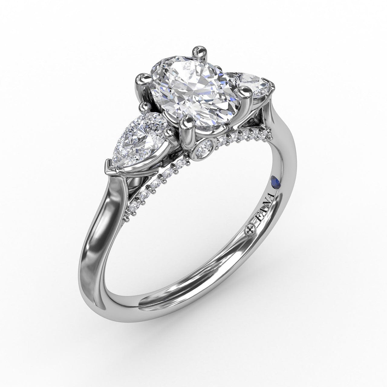 Fana Classic Oval Three-Stone Diamond Engagement Ring With Pear-Shape Side Diamonds