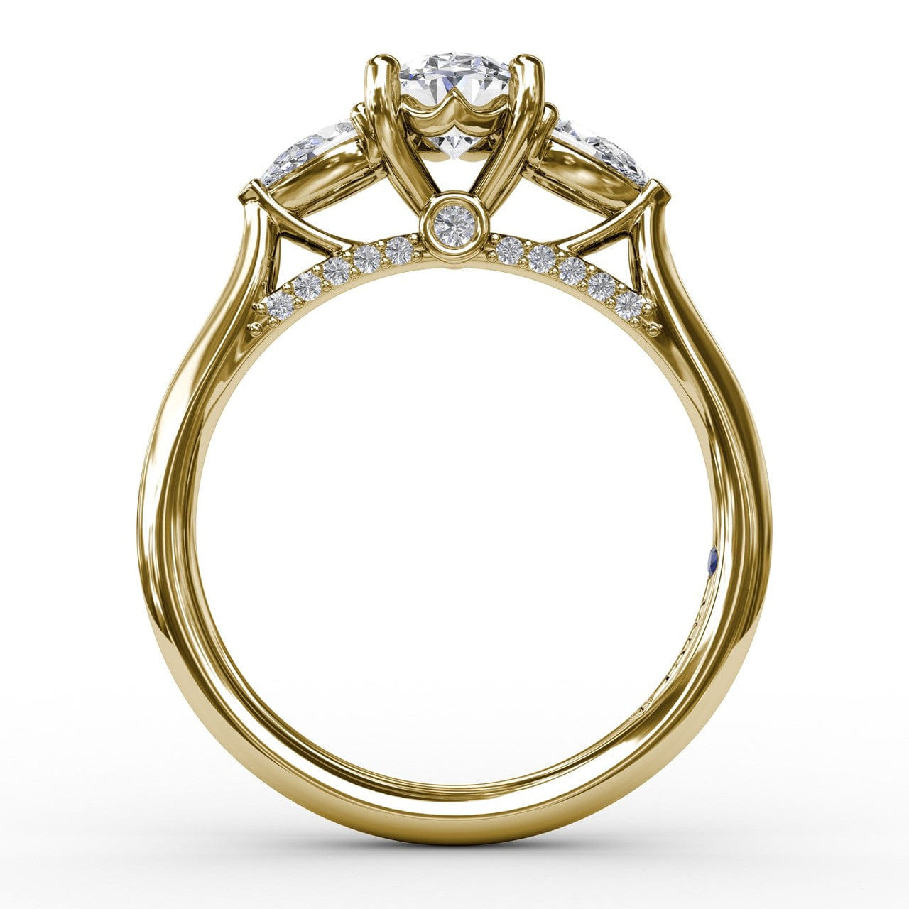 Fana Classic Oval Three-Stone Diamond Engagement Ring With Pear-Shape Side Diamonds