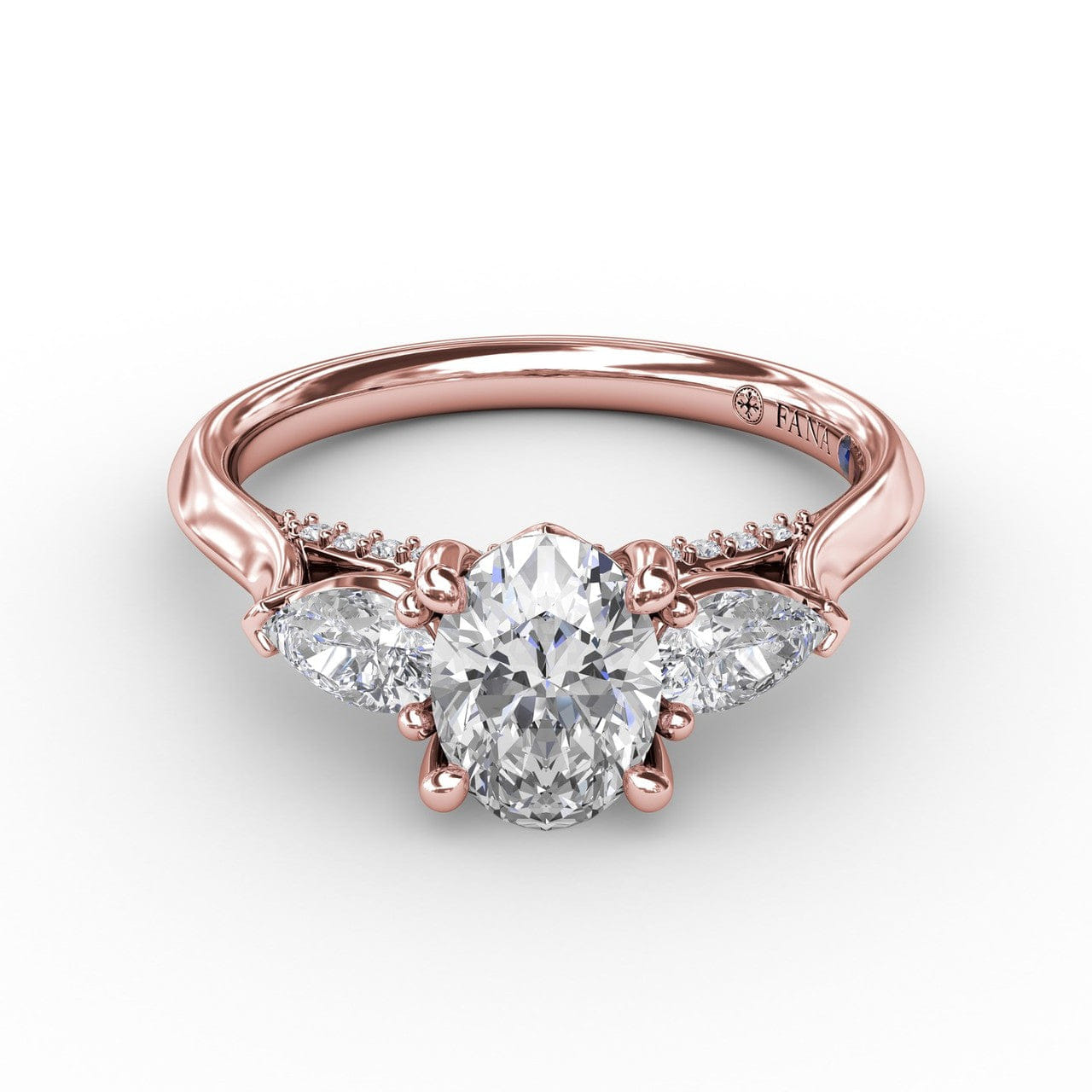 Fana Classic Oval Three-Stone Diamond Engagement Ring With Pear-Shape Side Diamonds