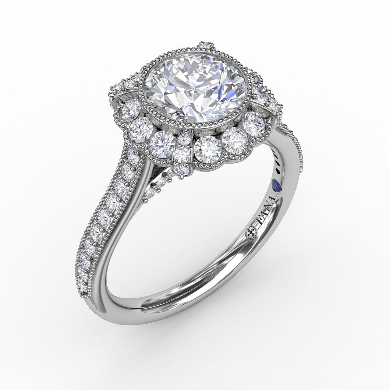 Fana Vintage Scalloped Halo Engagement Ring With Milgrain Details