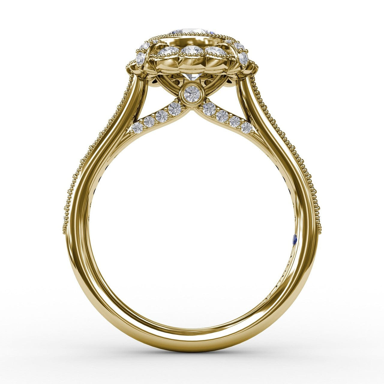 Fana Vintage Scalloped Halo Engagement Ring With Milgrain Details