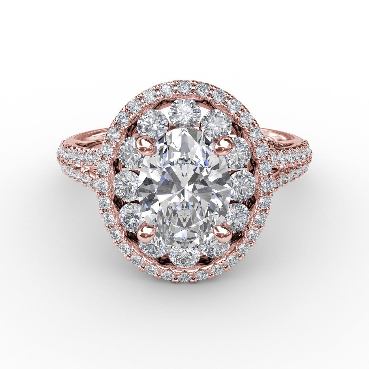 Fana Double Halo Round Diamond Engagement Ring With Split Diamond Shank