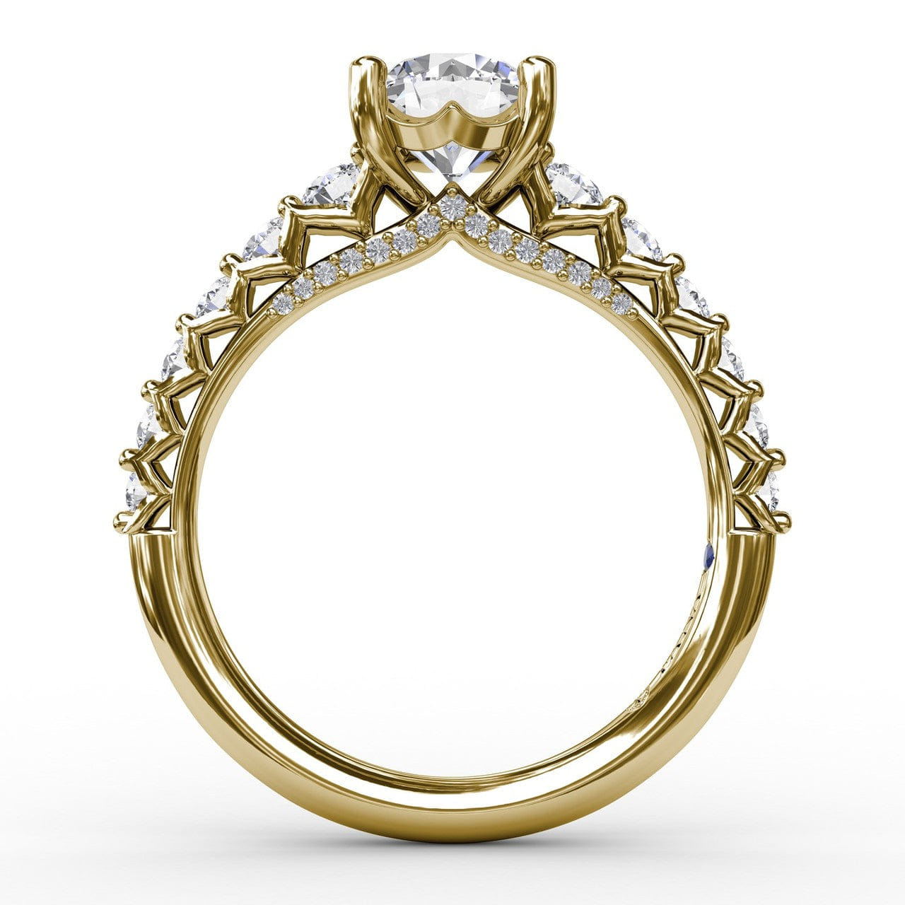 Fana Contemporary Diamond Solitaire Engagement Ring With Openwork Diamond Band