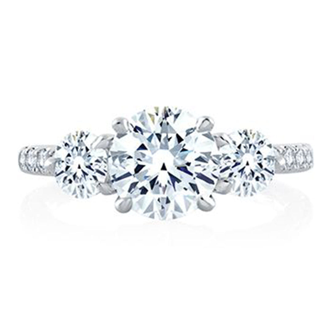 A.Jaffe Three Stone Round Engagement Ring with Diamond Band