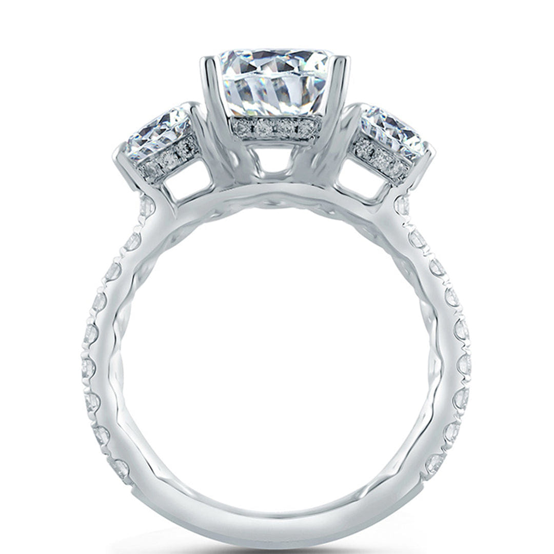A.Jaffe Three Stone Round Engagement Ring with Diamond Band