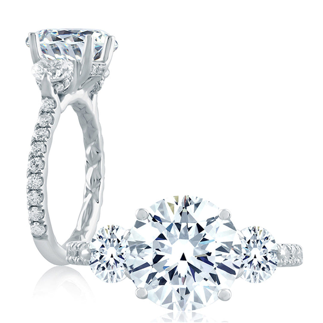 A.Jaffe Three Stone Round Engagement Ring with Diamond Band