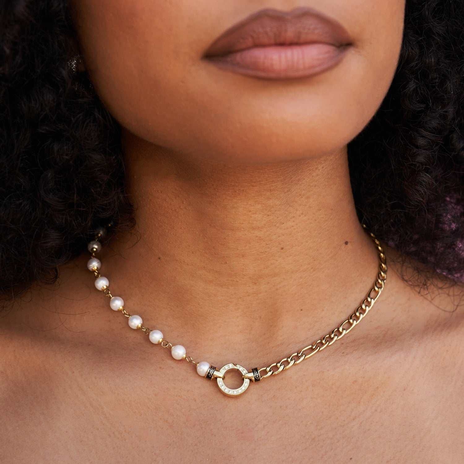 GLD PROMO - WOMEN Figaro Chain + Pearl Necklace