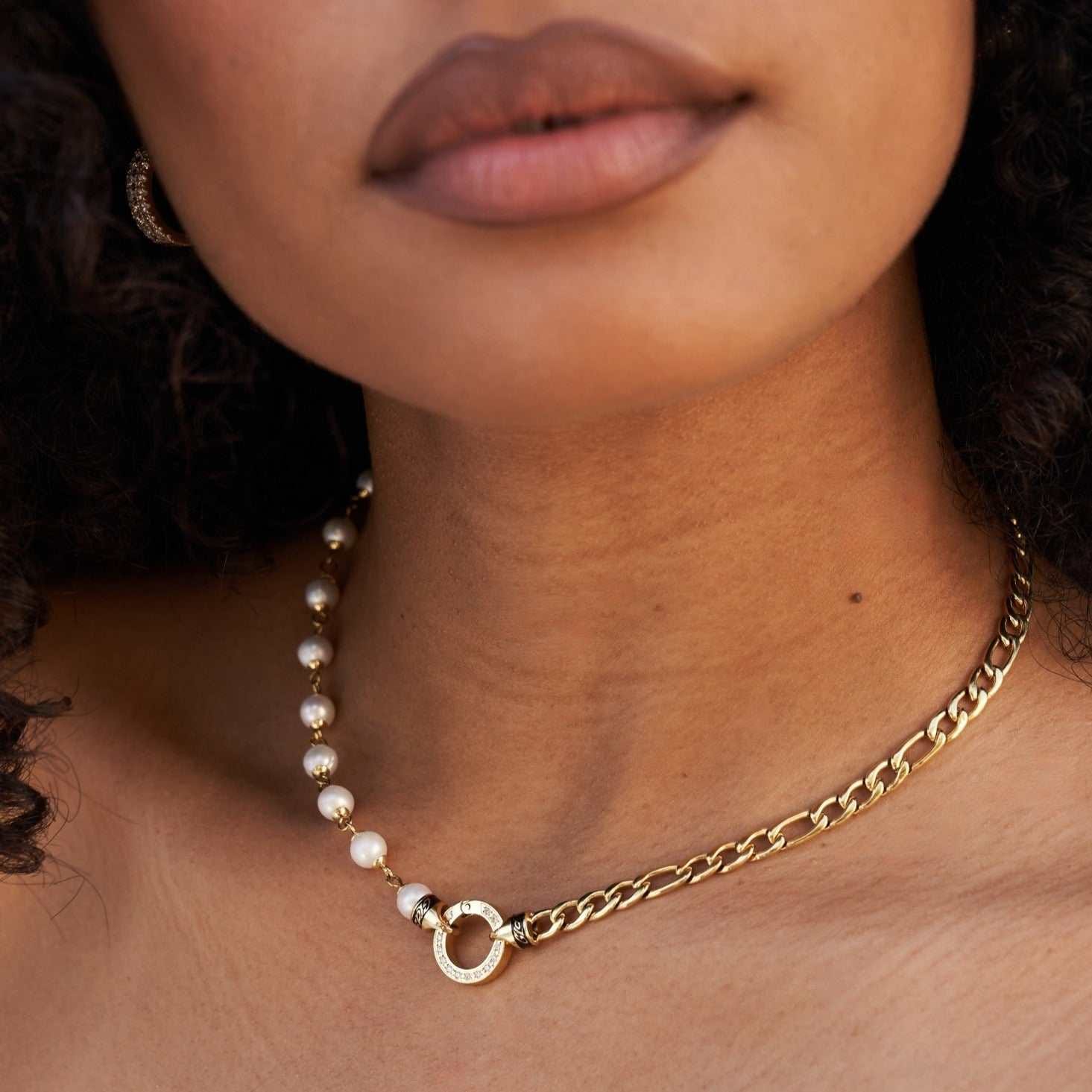 GLD PROMO - WOMEN Figaro Chain + Pearl Necklace