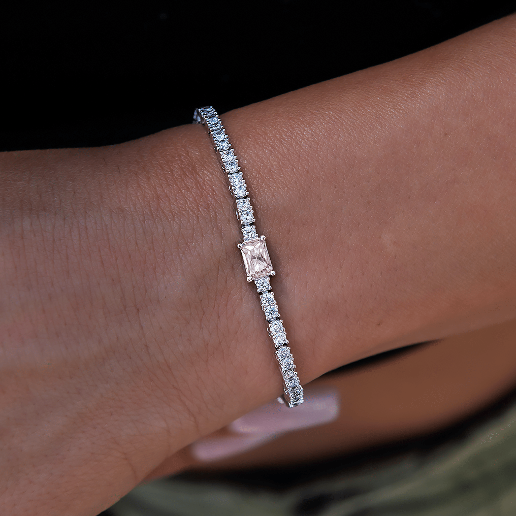GLD PROMO - WOMEN Colored Iced Rock Diamond Tennis Bracelet in White Gold