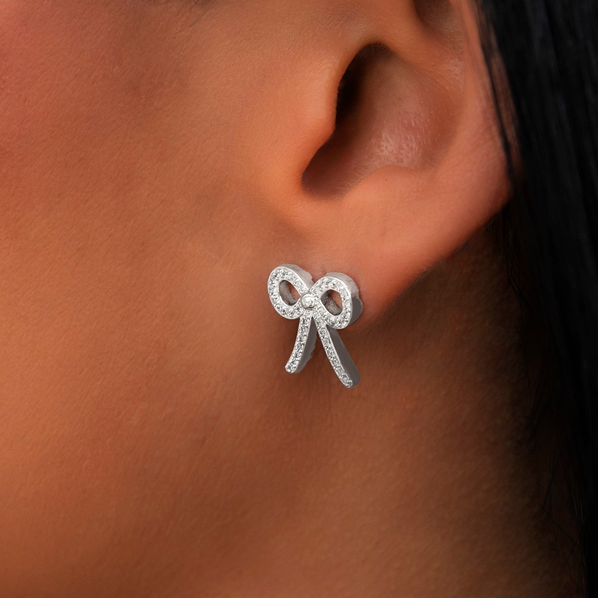 GLD PROMO - WOMEN Diamond Bow Stud Earrings in White Gold