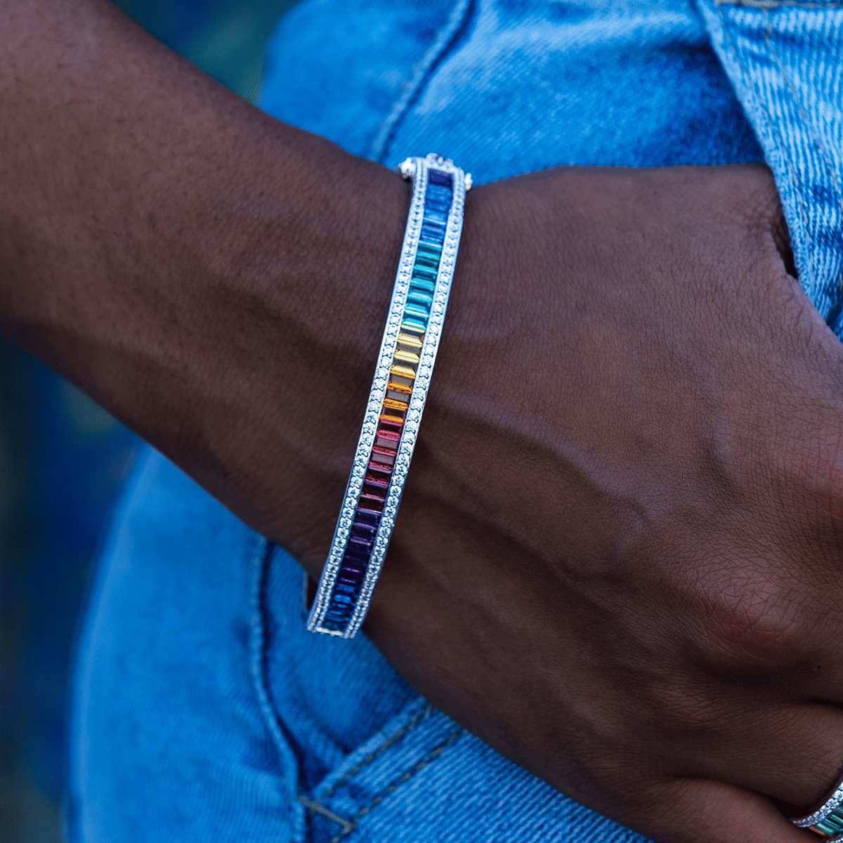 GLD PROMO - WOMEN Iced Rainbow Bangle in White Gold