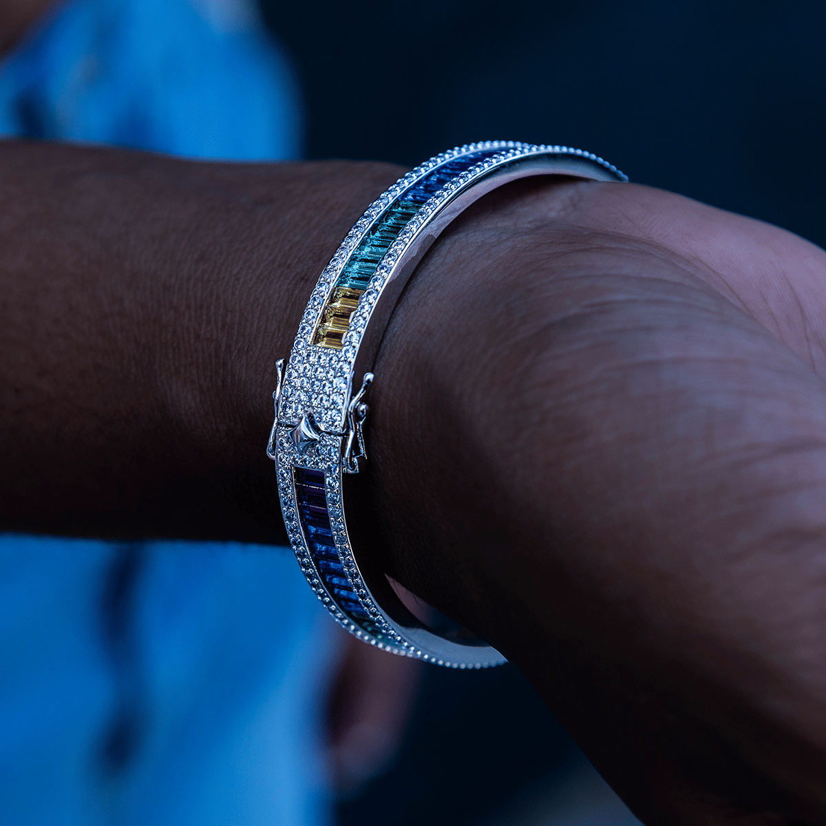 GLD PROMO - WOMEN Iced Rainbow Bangle in White Gold