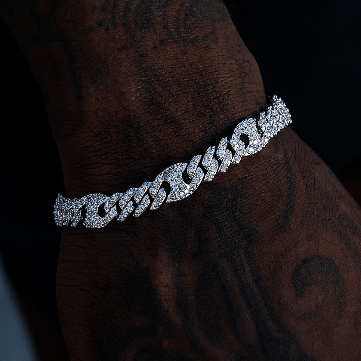 GLD PROMO 9MM Iced Puffed Mariner Cuban Bracelet - White Gold