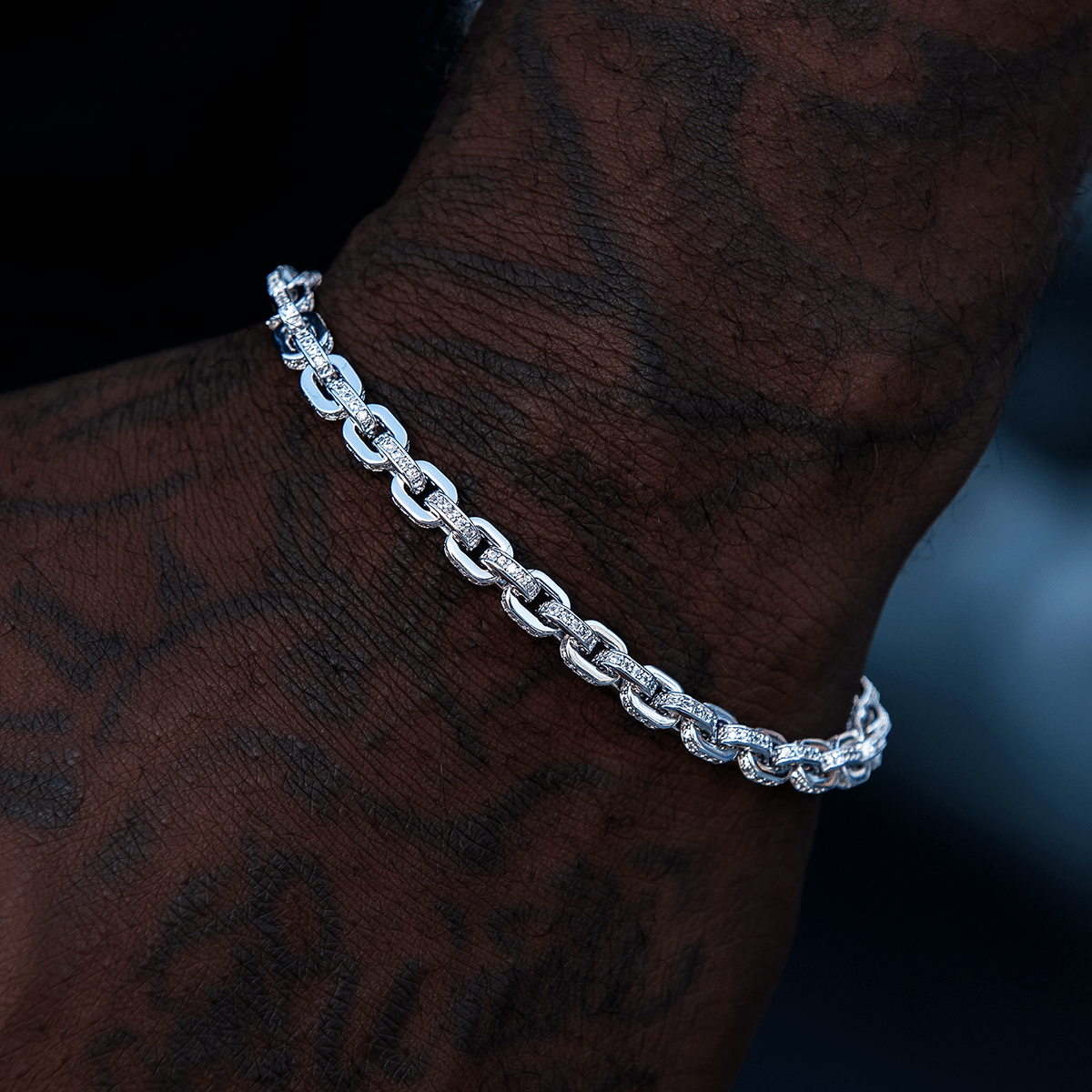 GLD PROMO Iced Box Chain Bracelet in White Gold