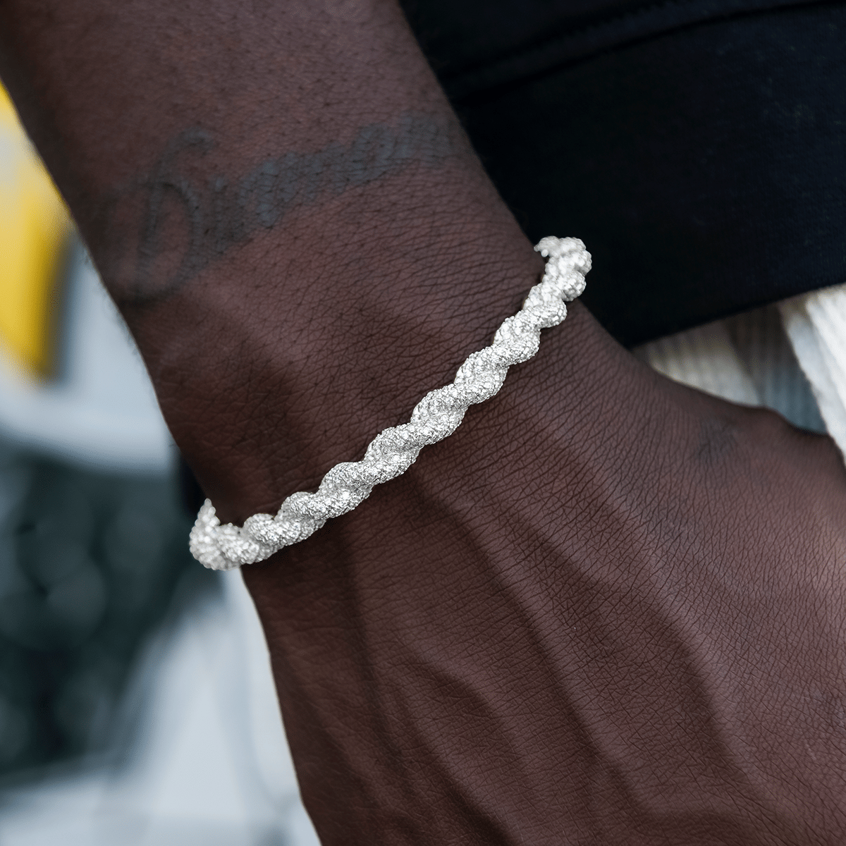 GLD PROMO Diamond Rope Cuff Bracelet in White Gold- 6mm