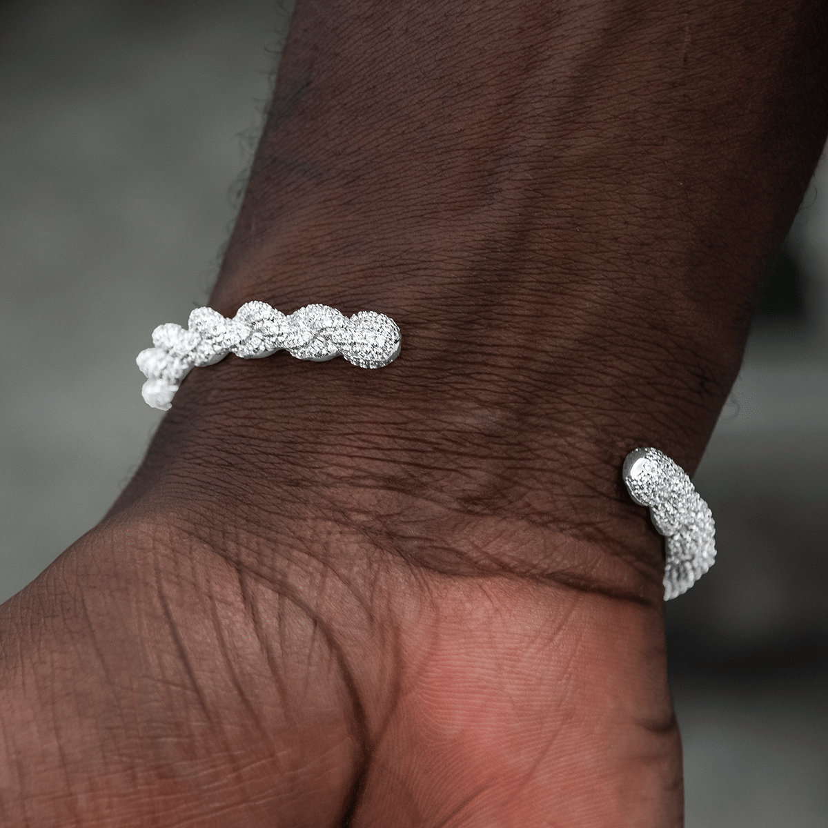 GLD PROMO Diamond Rope Cuff Bracelet in White Gold- 6mm