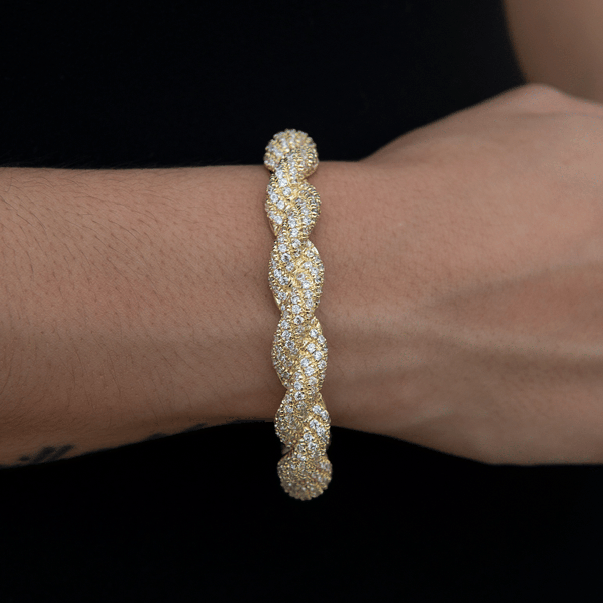 GLD PROMO - WOMEN Diamond Rope Cuff Bracelet in Yellow Gold- 10mm