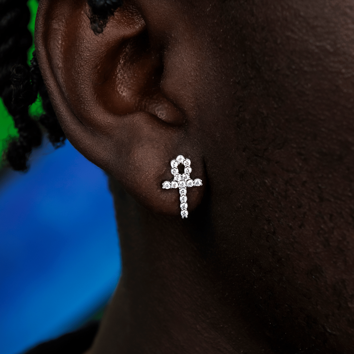 GLD PROMO Diamond Ankh Stud Earrings