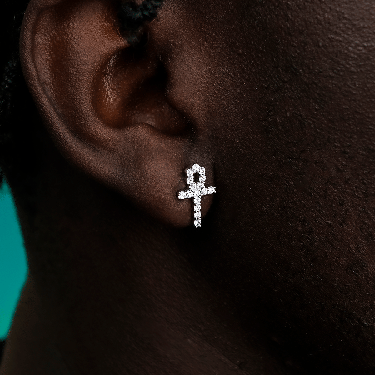GLD PROMO Diamond Ankh Stud Earrings