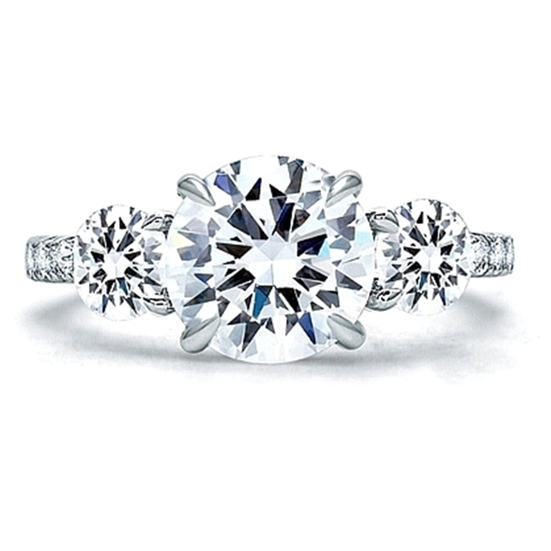 A.Jaffe Three Stone Pave Diamond Engagement Ring