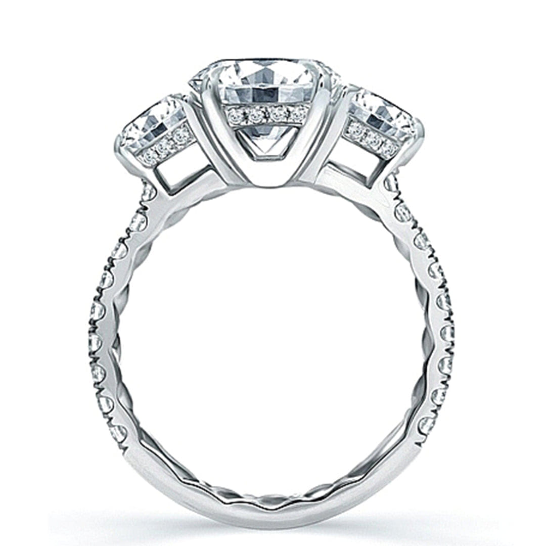 A.Jaffe Three Stone Pave Diamond Engagement Ring