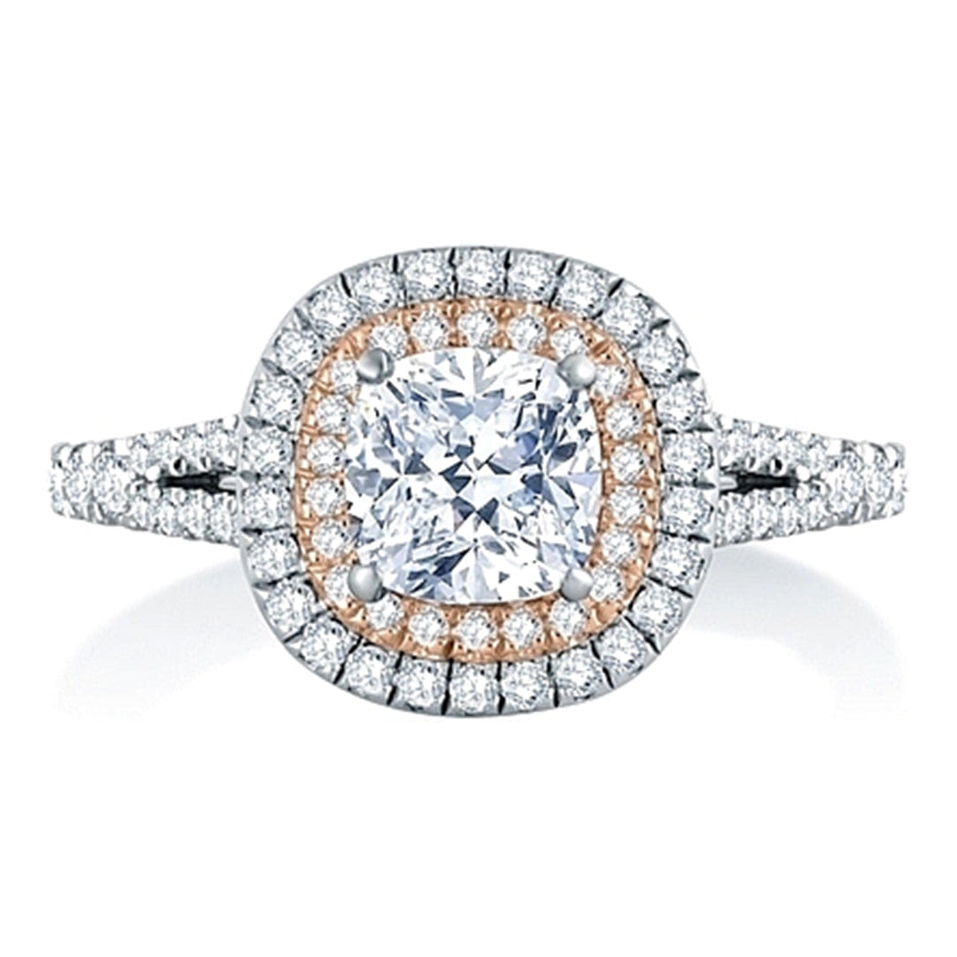 A.Jaffe Double Halo Split Shank Diamond Engagement Ring