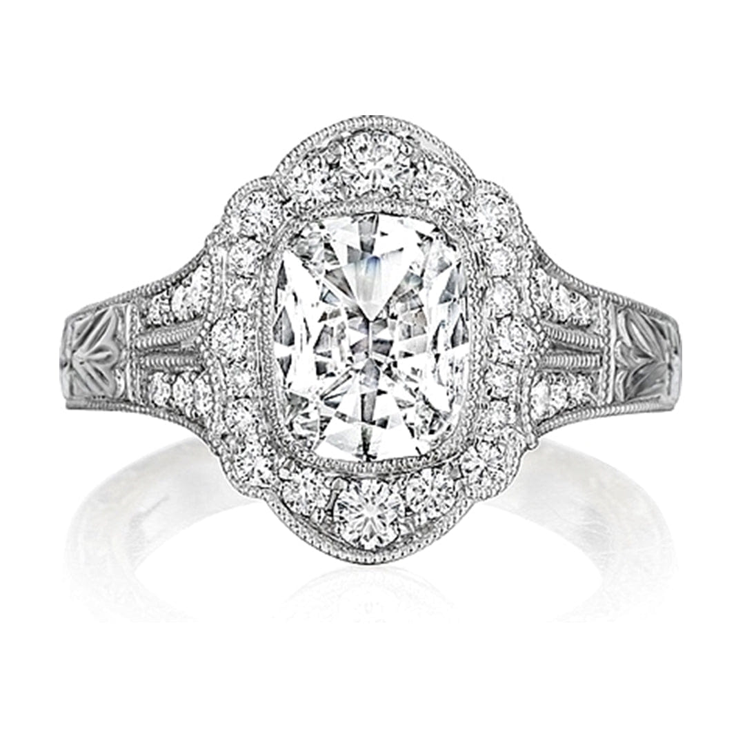 Henri Daussi Engraved Halo Diamond Engagement Ring