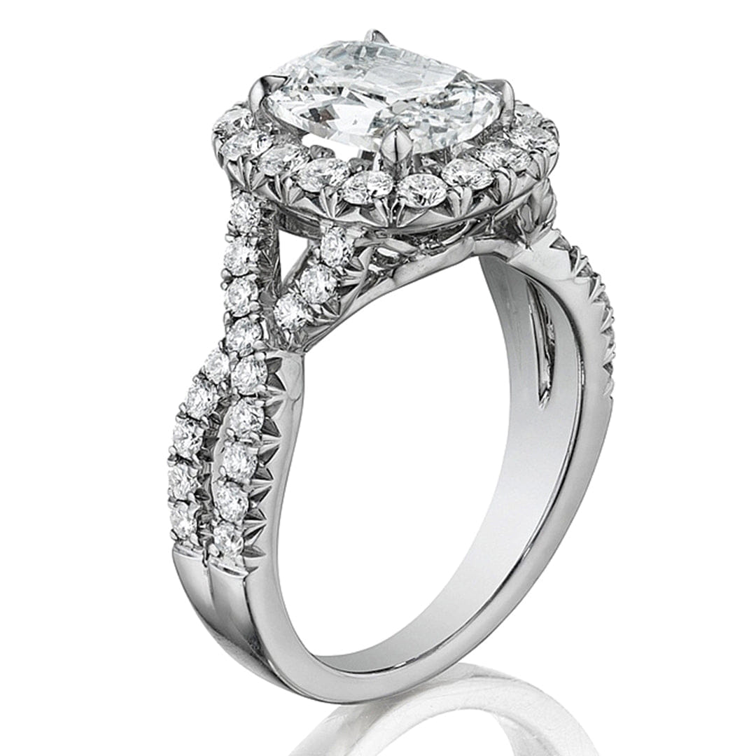 Henri Daussi Pave Twist Diamond Halo Engagement Ring