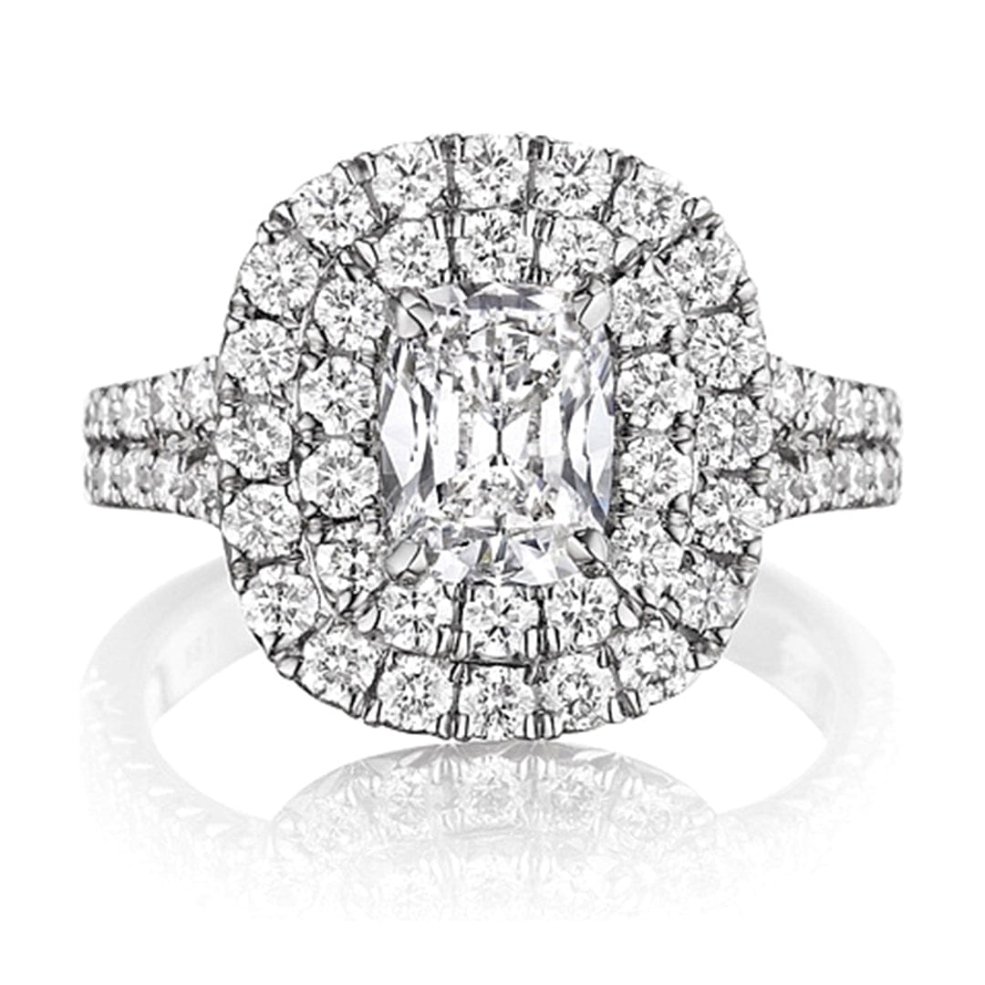 Henri Daussi Split Shank Double Halo Diamond Engagement Ring