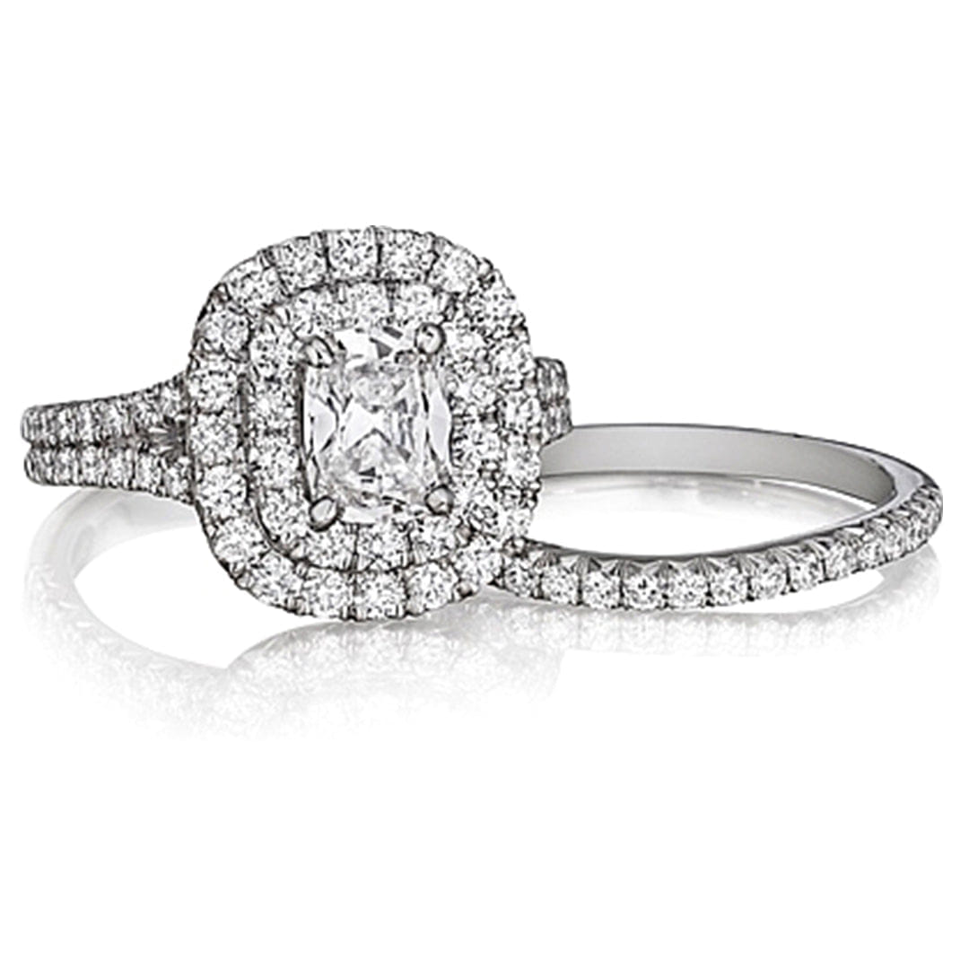 Henri Daussi Split Shank Double Halo Diamond Engagement Ring
