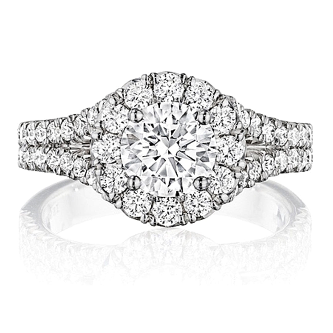 Henri Daussi Split Shank Halo Diamond Engagement Ring