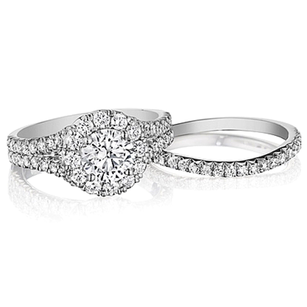 Henri Daussi Split Shank Halo Diamond Engagement Ring
