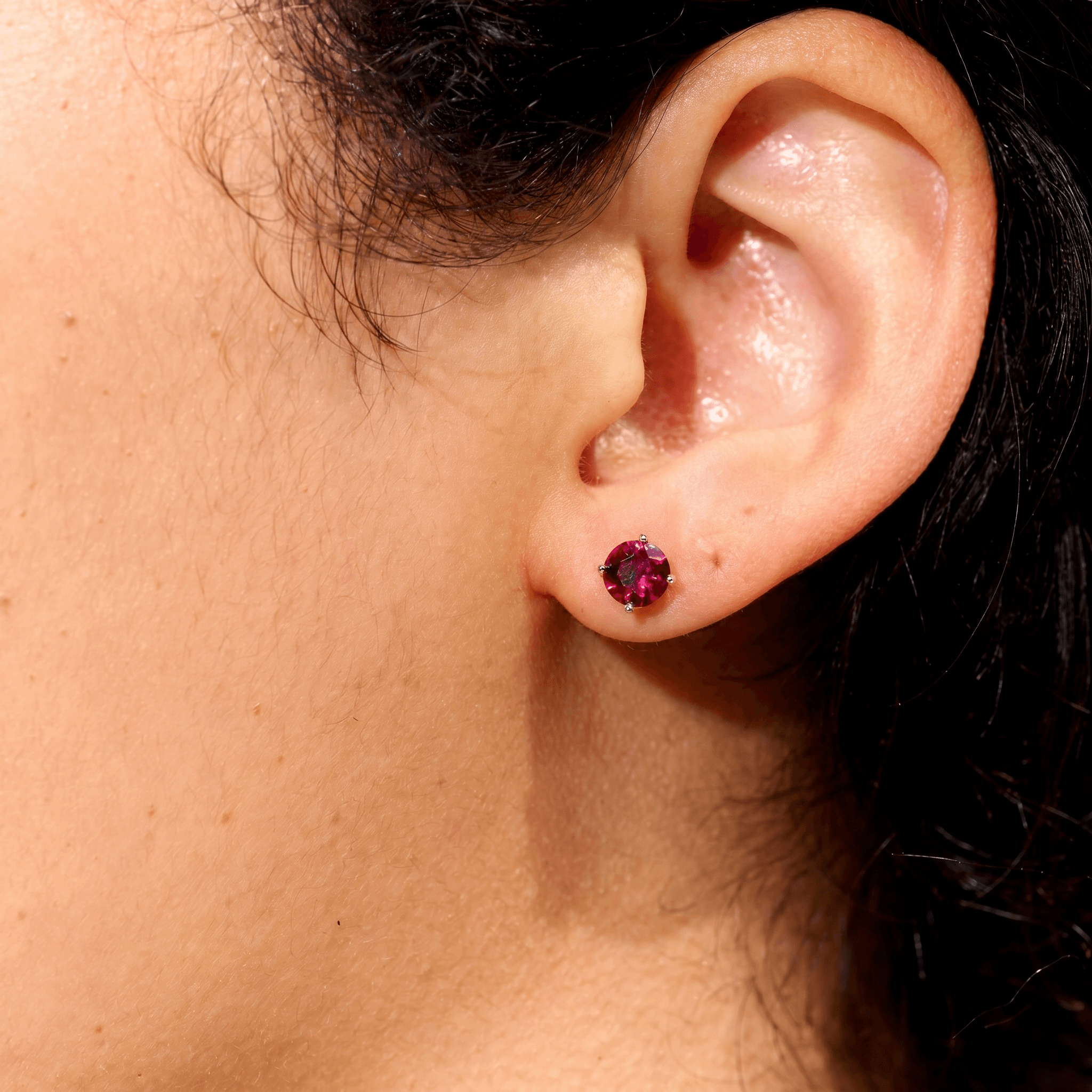 GLD Women Ruby Round Cut Stud Earrings in White Gold