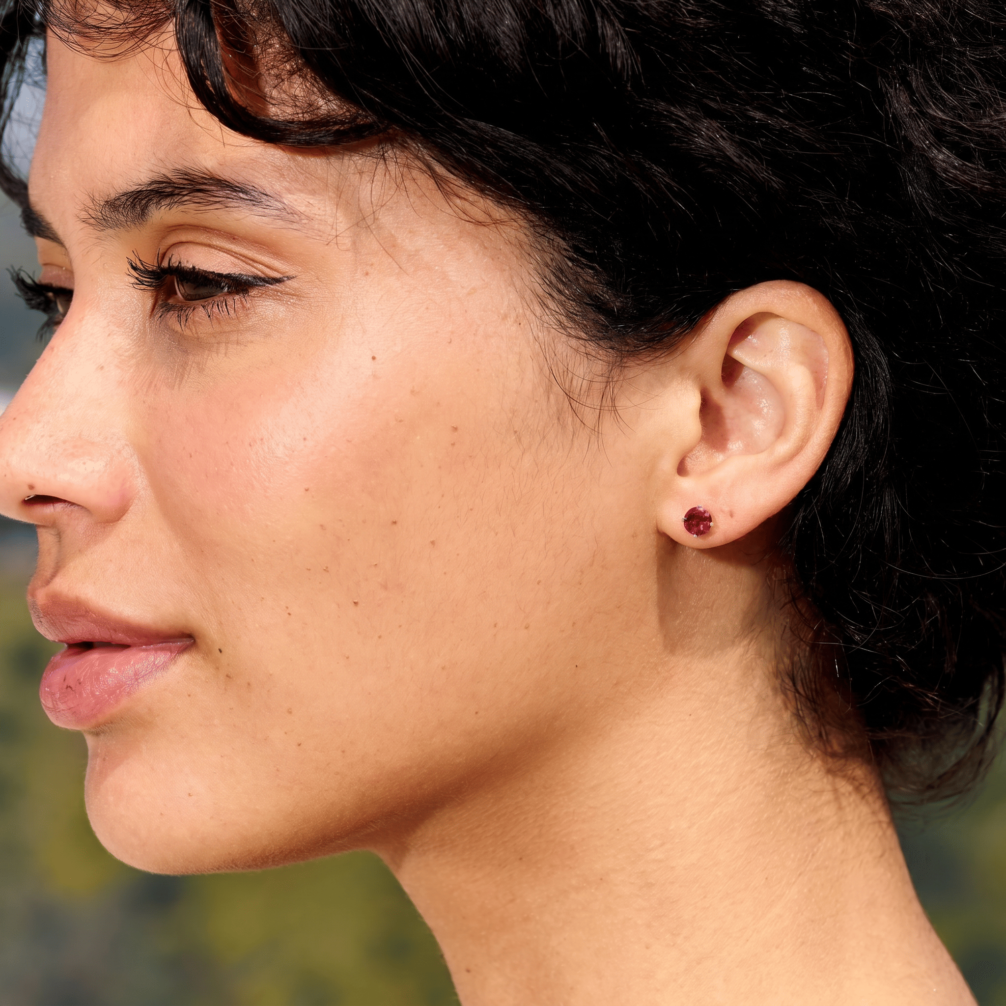GLD Women Ruby Round Cut Stud Earrings in White Gold
