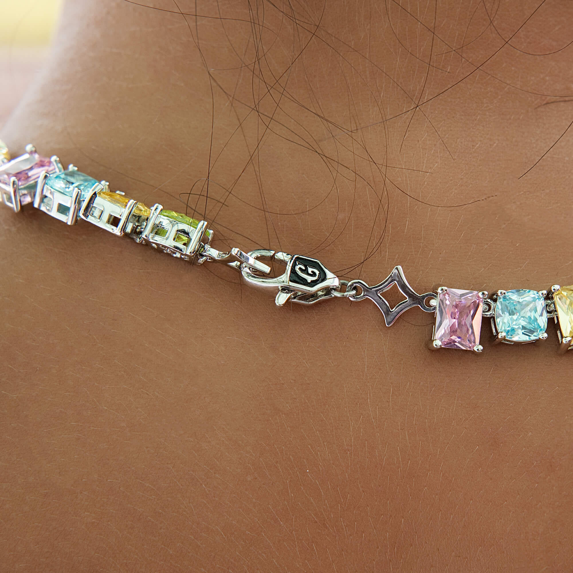 GLD Women Floating Pastel Multicolor Stone Necklace in White Gold