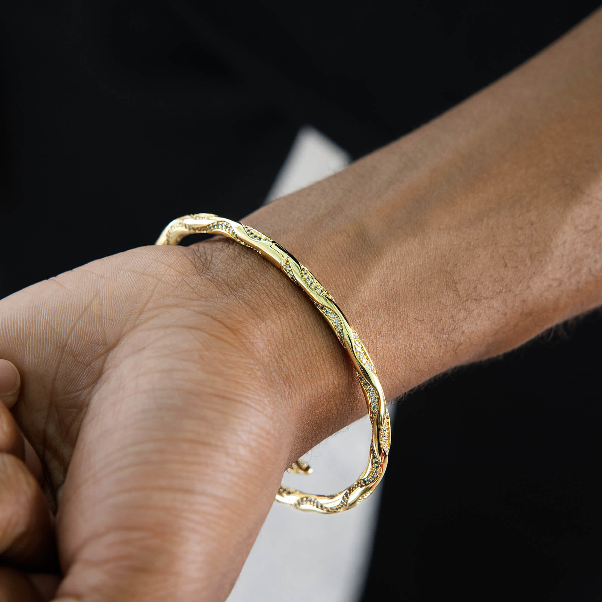GLD Men Iced Ball Bangle Bracelet in Yellow Gold
