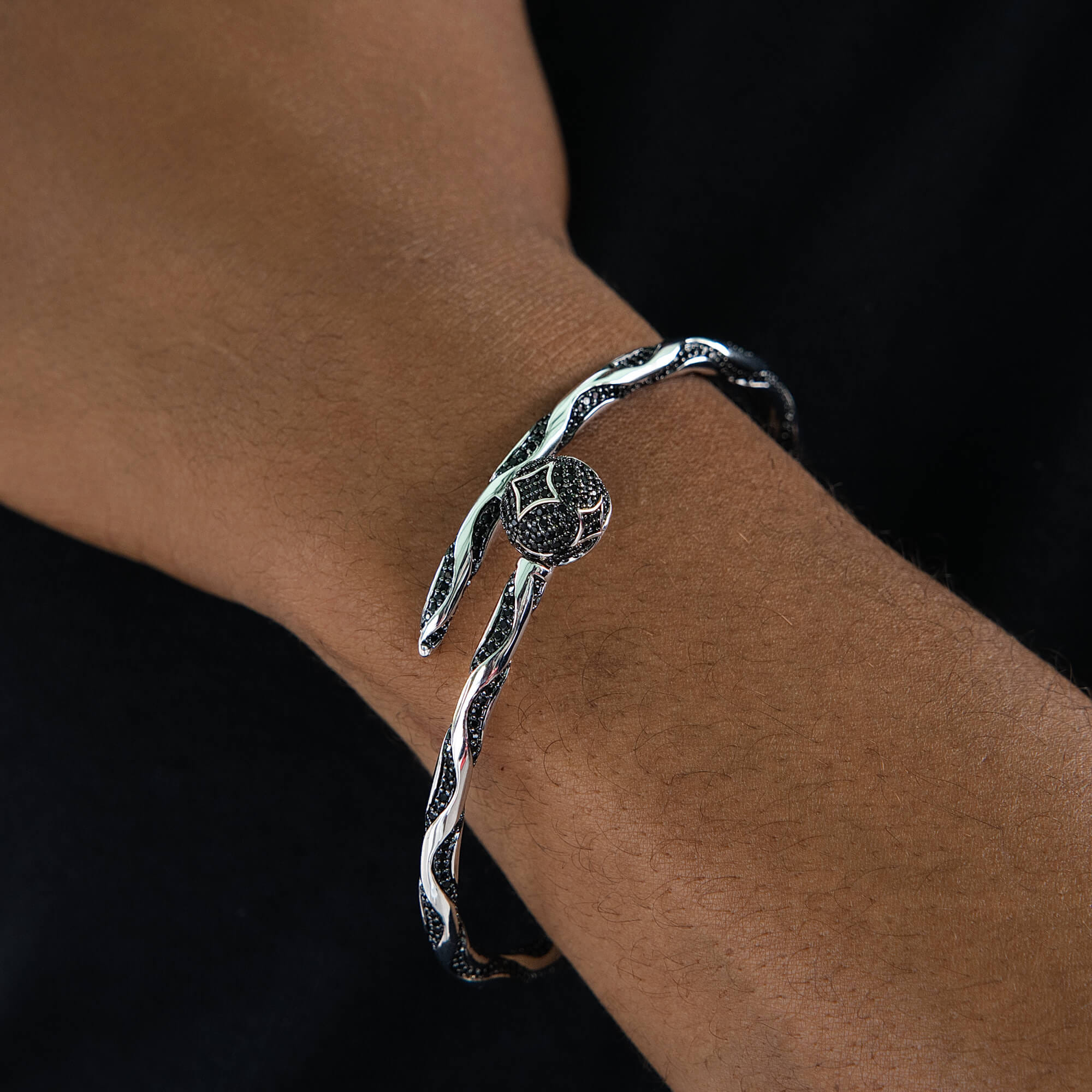 GLD Men Iced Ball Bangle Bracelet in White Gold