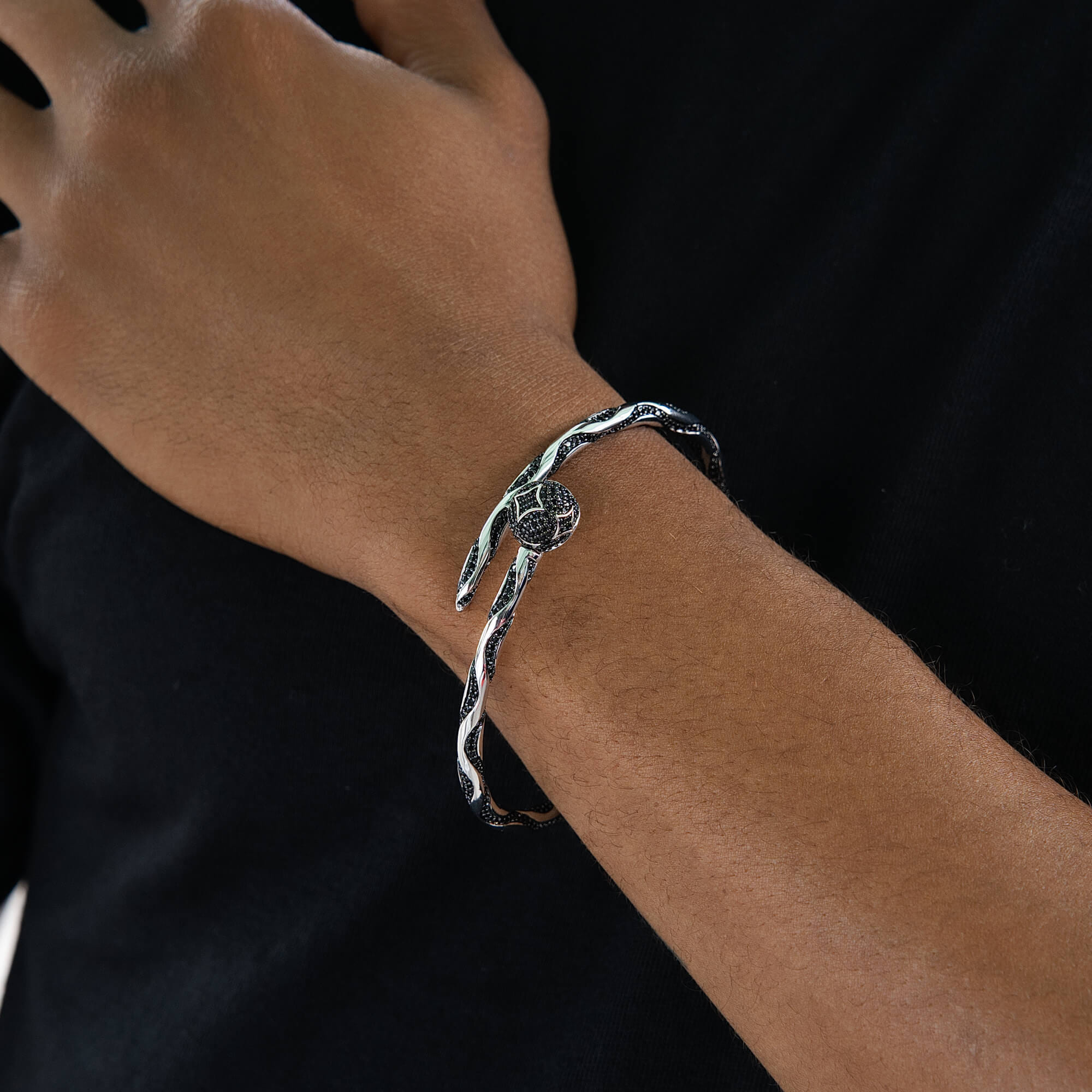 GLD Men Iced Ball Bangle Bracelet in White Gold