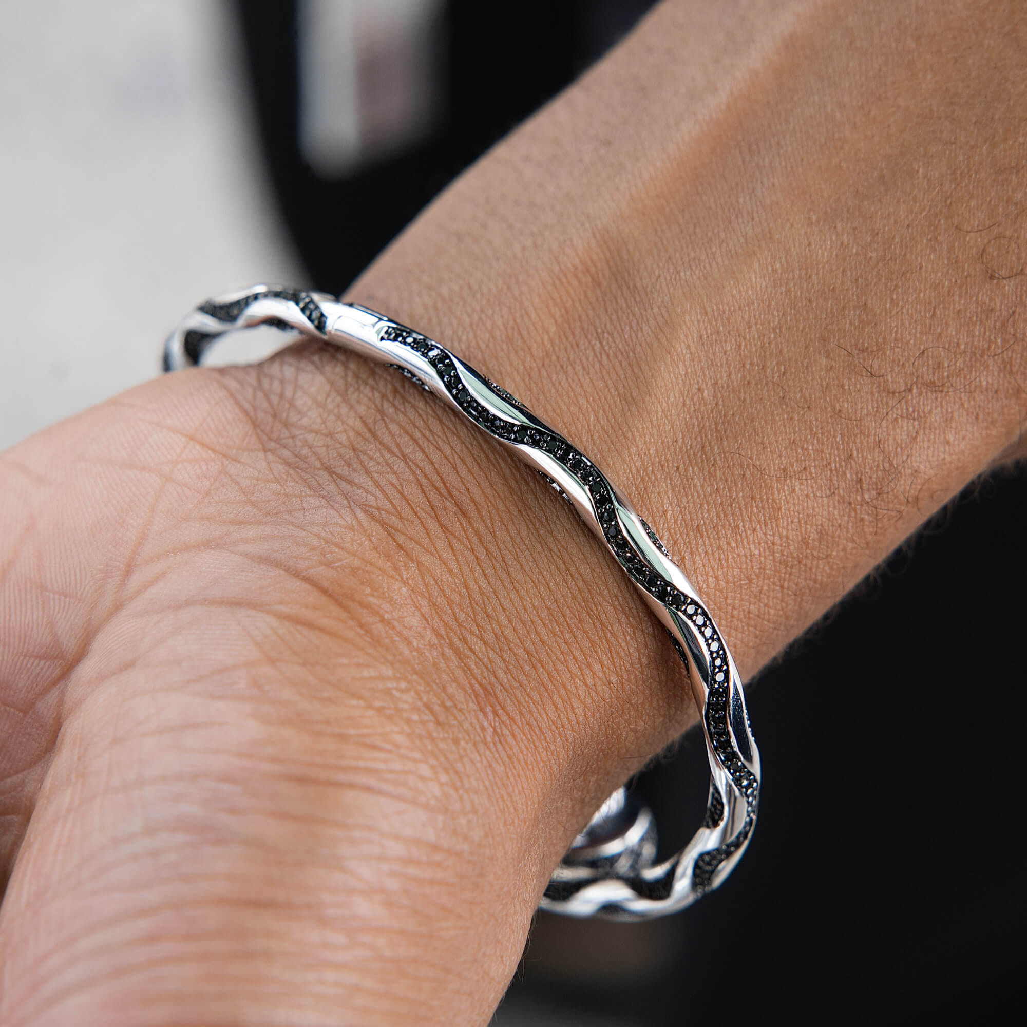 GLD Men Iced Ball Bangle Bracelet in White Gold