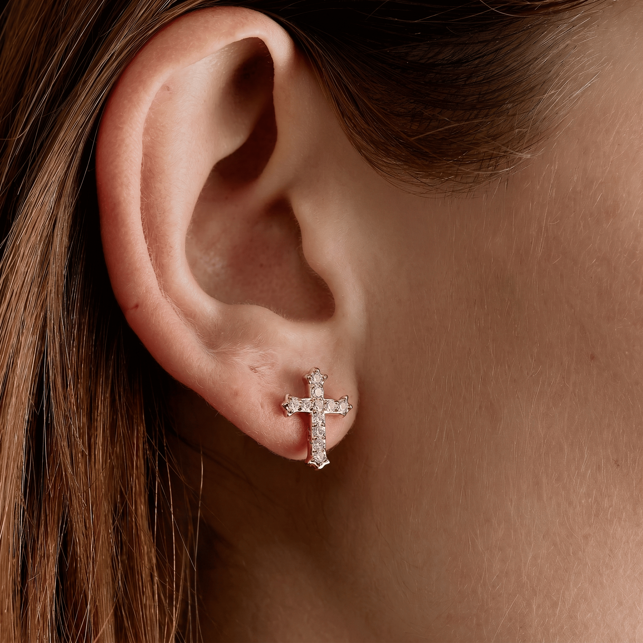 GLD Women Micro Cross Stud Earrings in Rose Gold